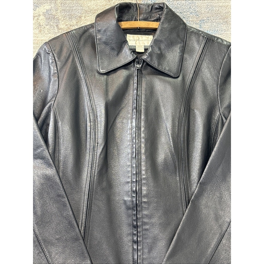 Vintage‎ Worthington Black Leather Jacket Women M Minimalist 90s
